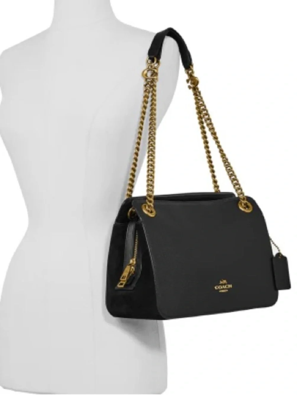 Bryant Convertible Carryall Coach Black Leather purse with Gold Chain